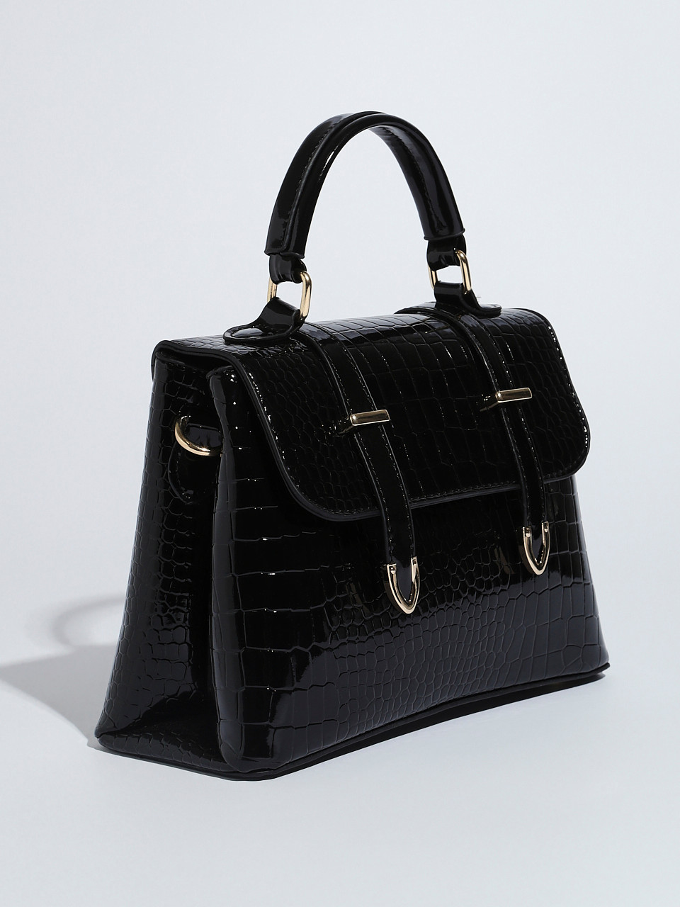 Black Top Closure Croco Handbag