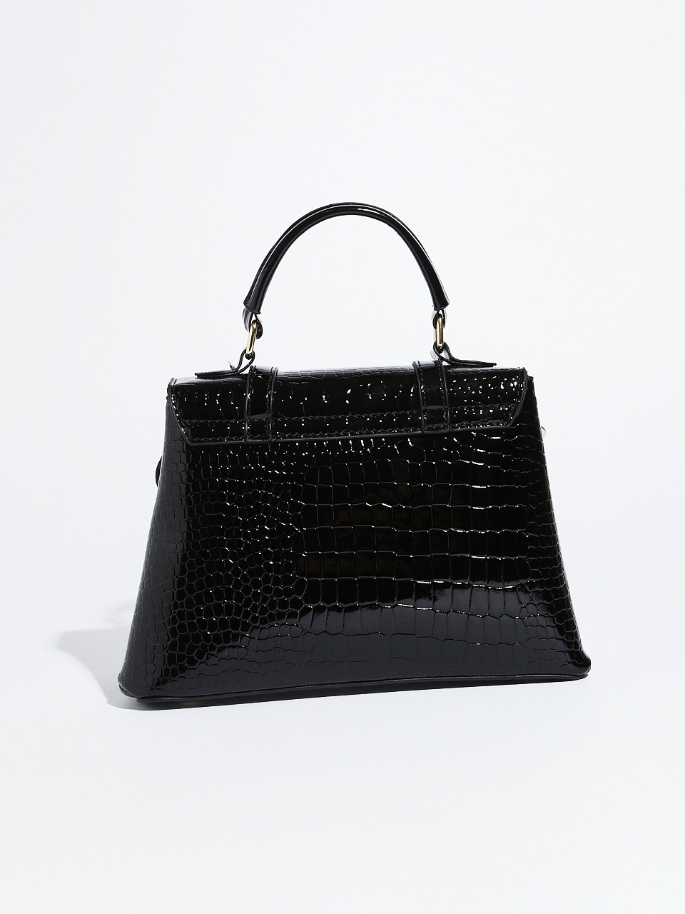 Black Top Closure Croco Handbag