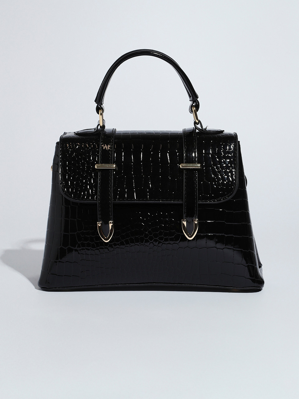 Black Top Closure Croco Handbag