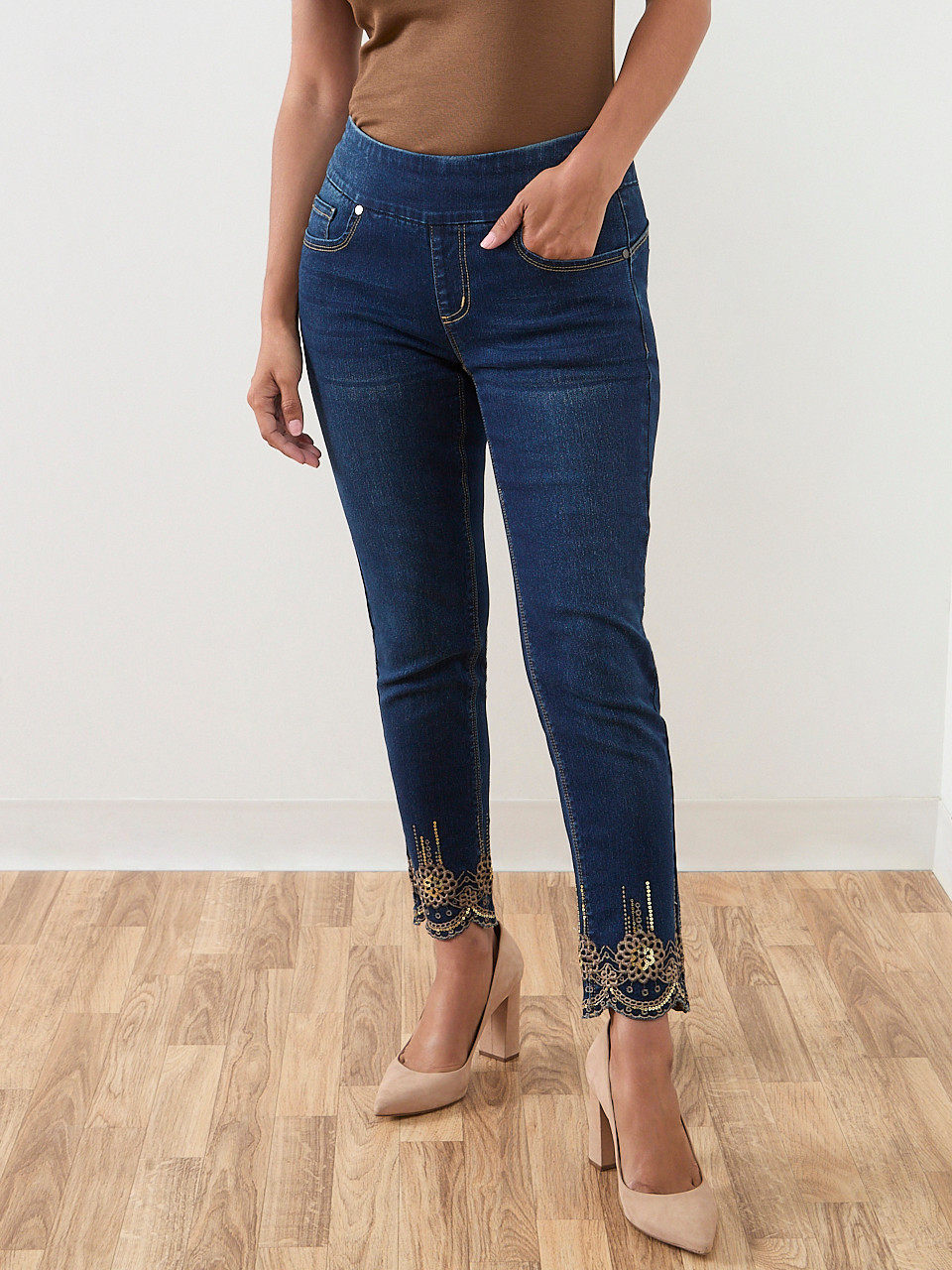 Blake Gold Embroidery Ankle Jeans