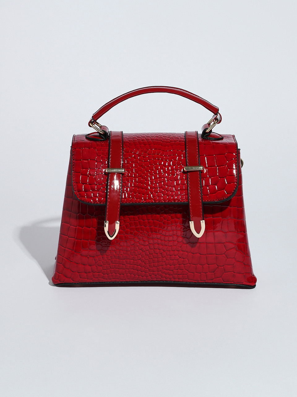Crimson Top Closure Croco Handbag