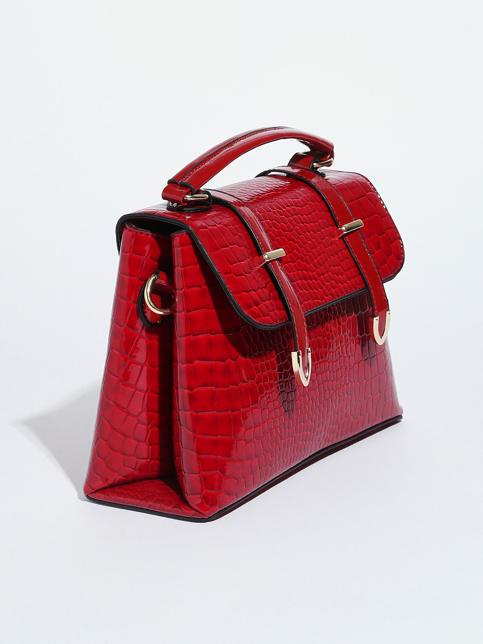 Crimson Top Closure Croco Handbag