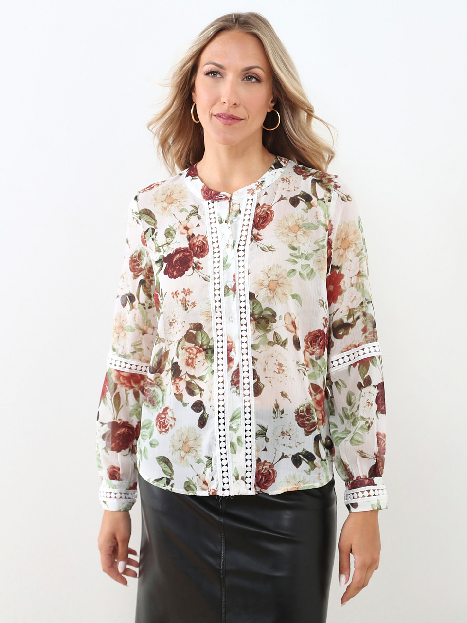 Crochet Detail Long Sleeve Blouse