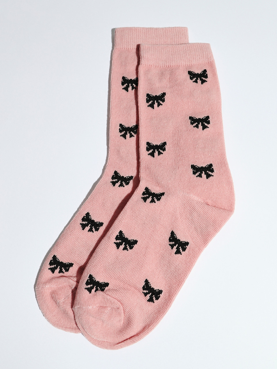Dusty Pink Crew Socks with Black Bows