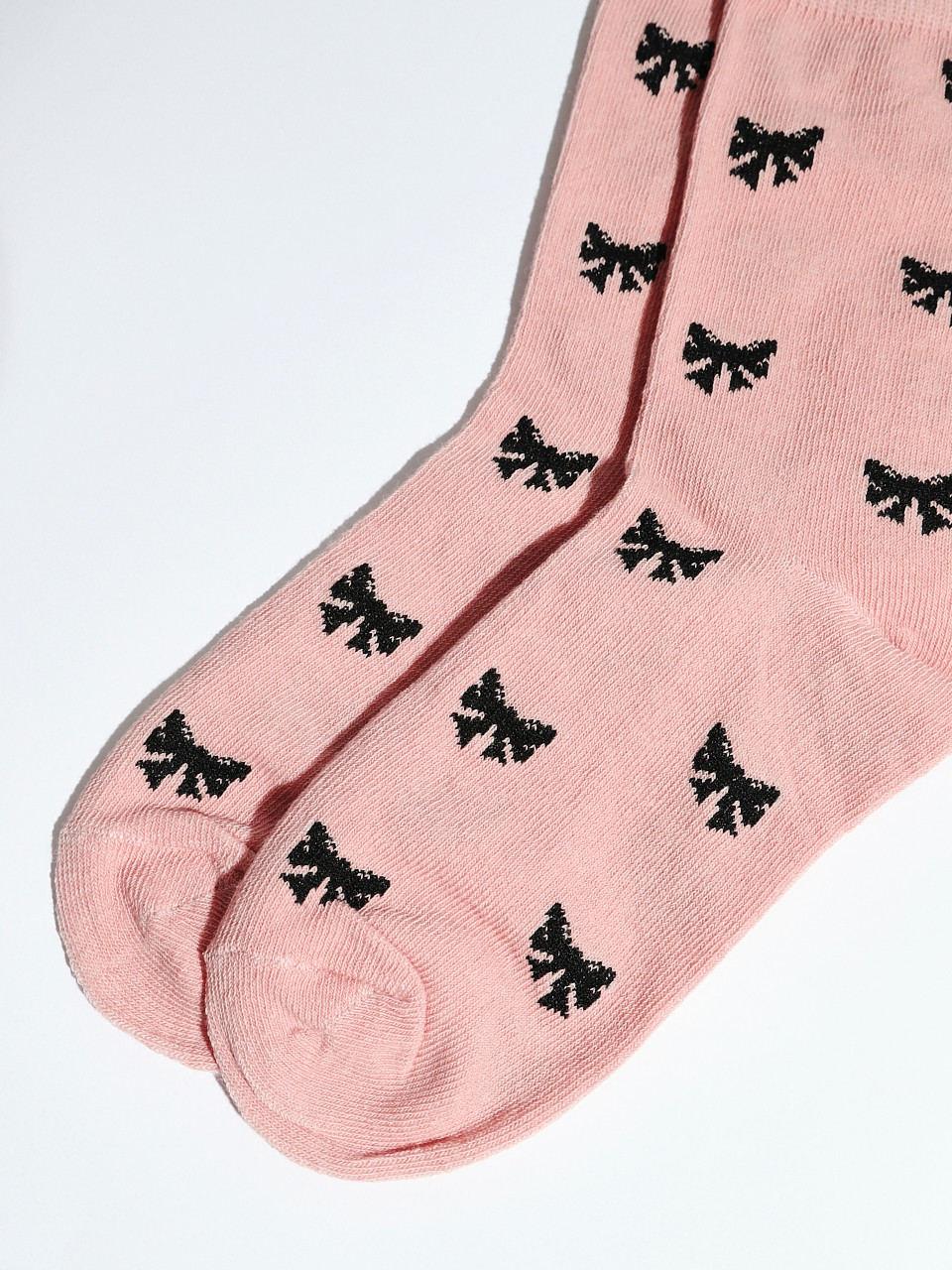 Dusty Pink Crew Socks with Black Bows