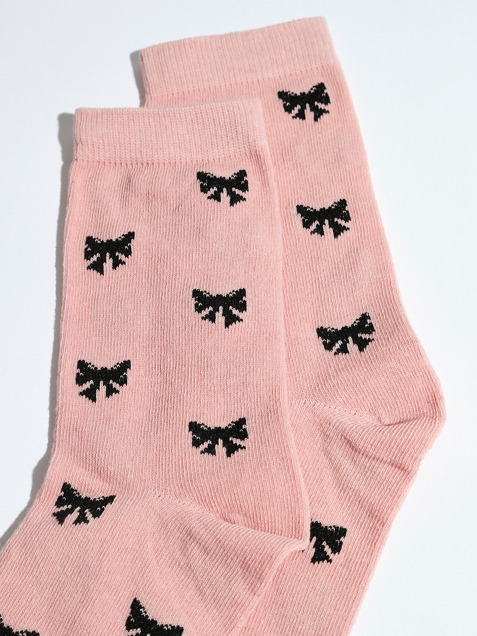 Dusty Pink Crew Socks with Black Bows