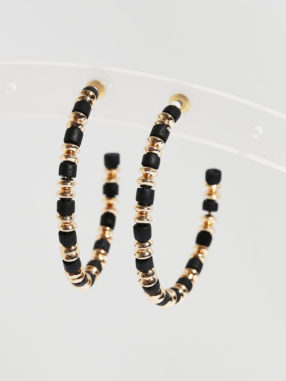 Gold & Black Stone Hoop Earrings
