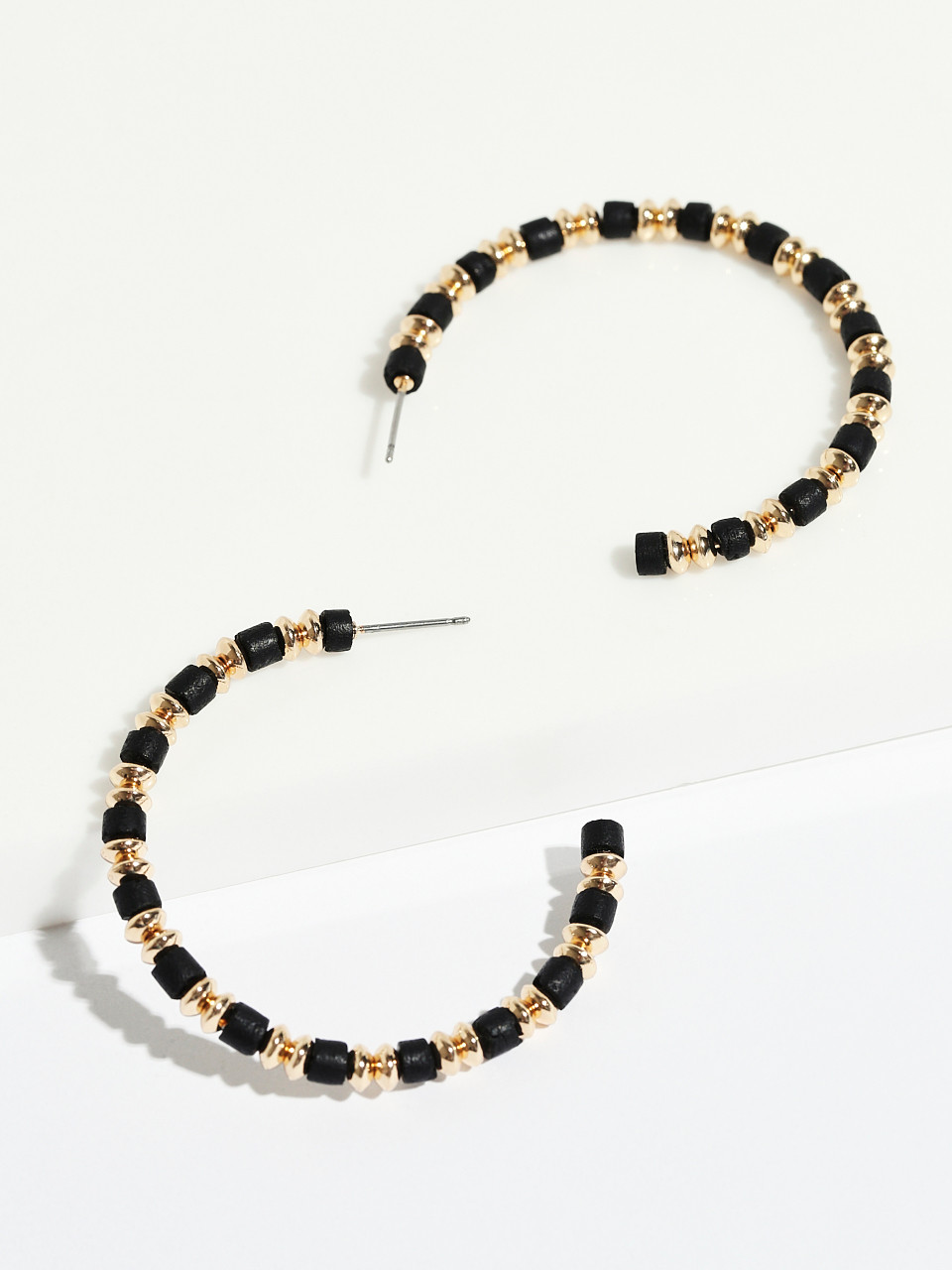 Gold & Black Stone Hoop Earrings