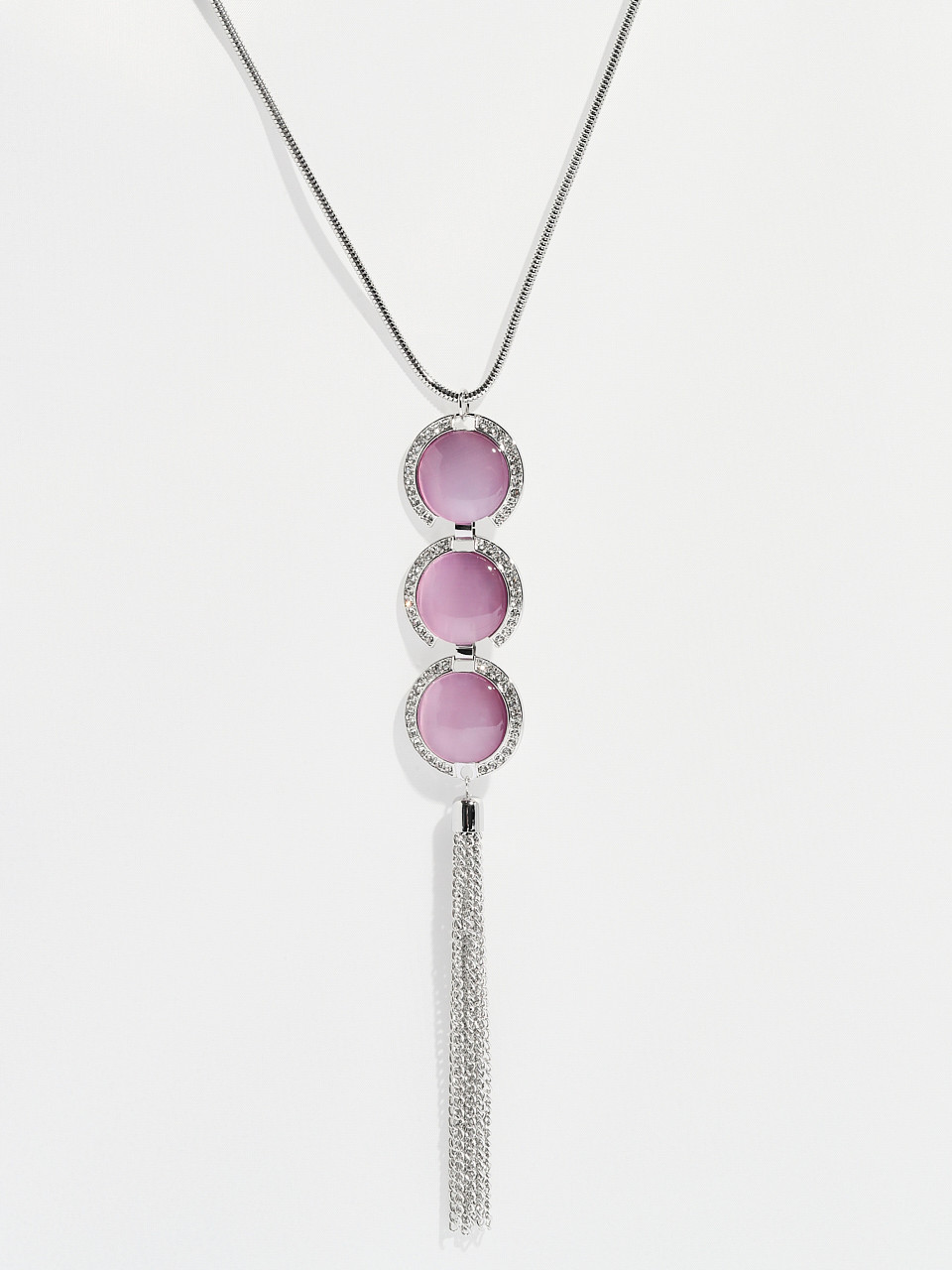 Long Silver Necklace with Lavender Pendant