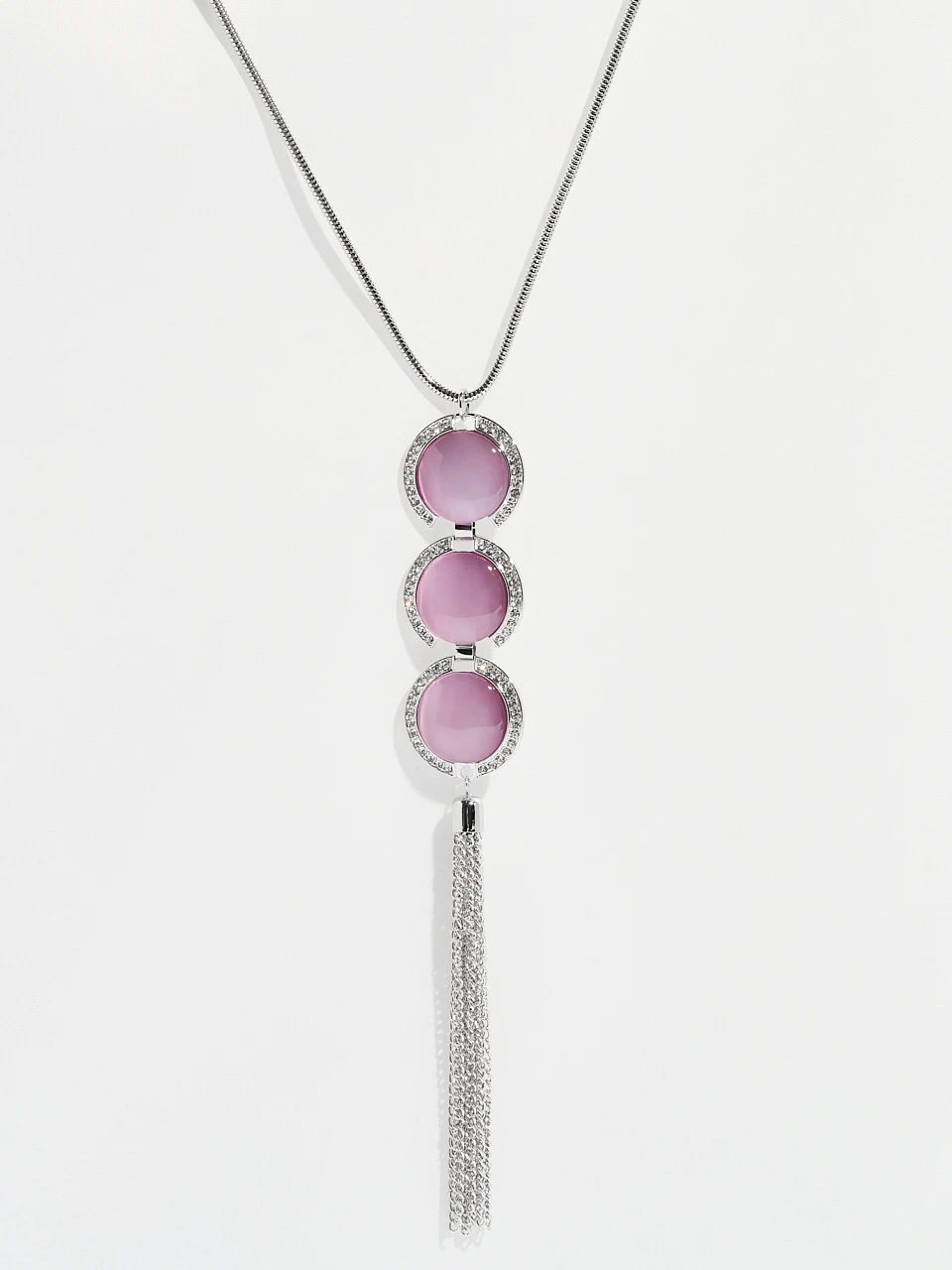 Long Silver Necklace with Lavender Pendant