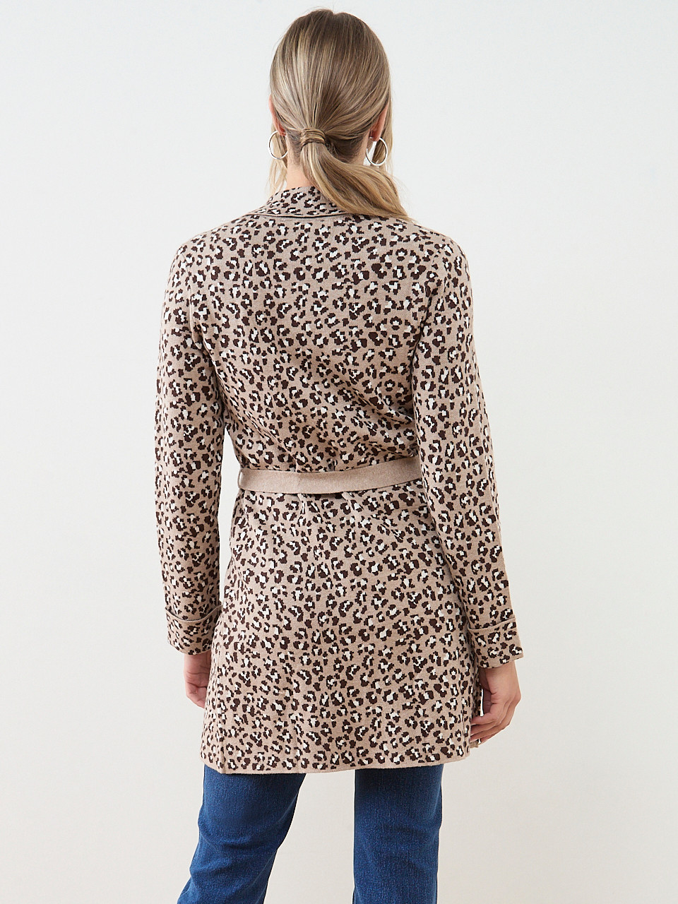 Long Sleeve Animal Print Tie Front Coatigan