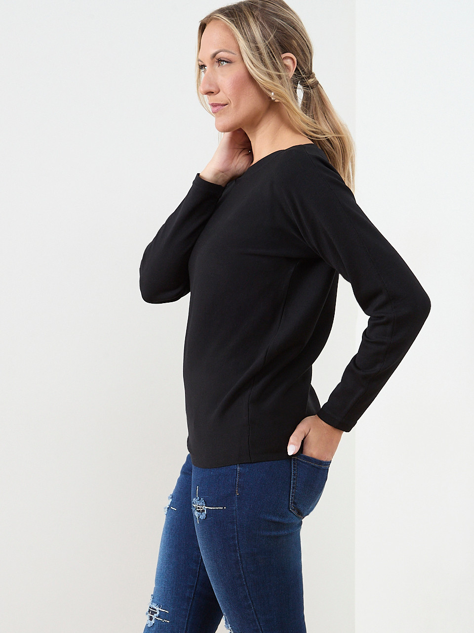 Long Sleeve Boatneck Pullover Sweater