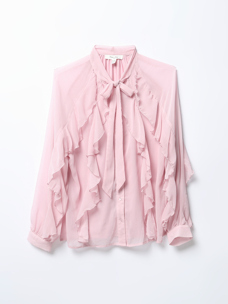Long Sleeve Chiffon Ruffle Bow Blouse