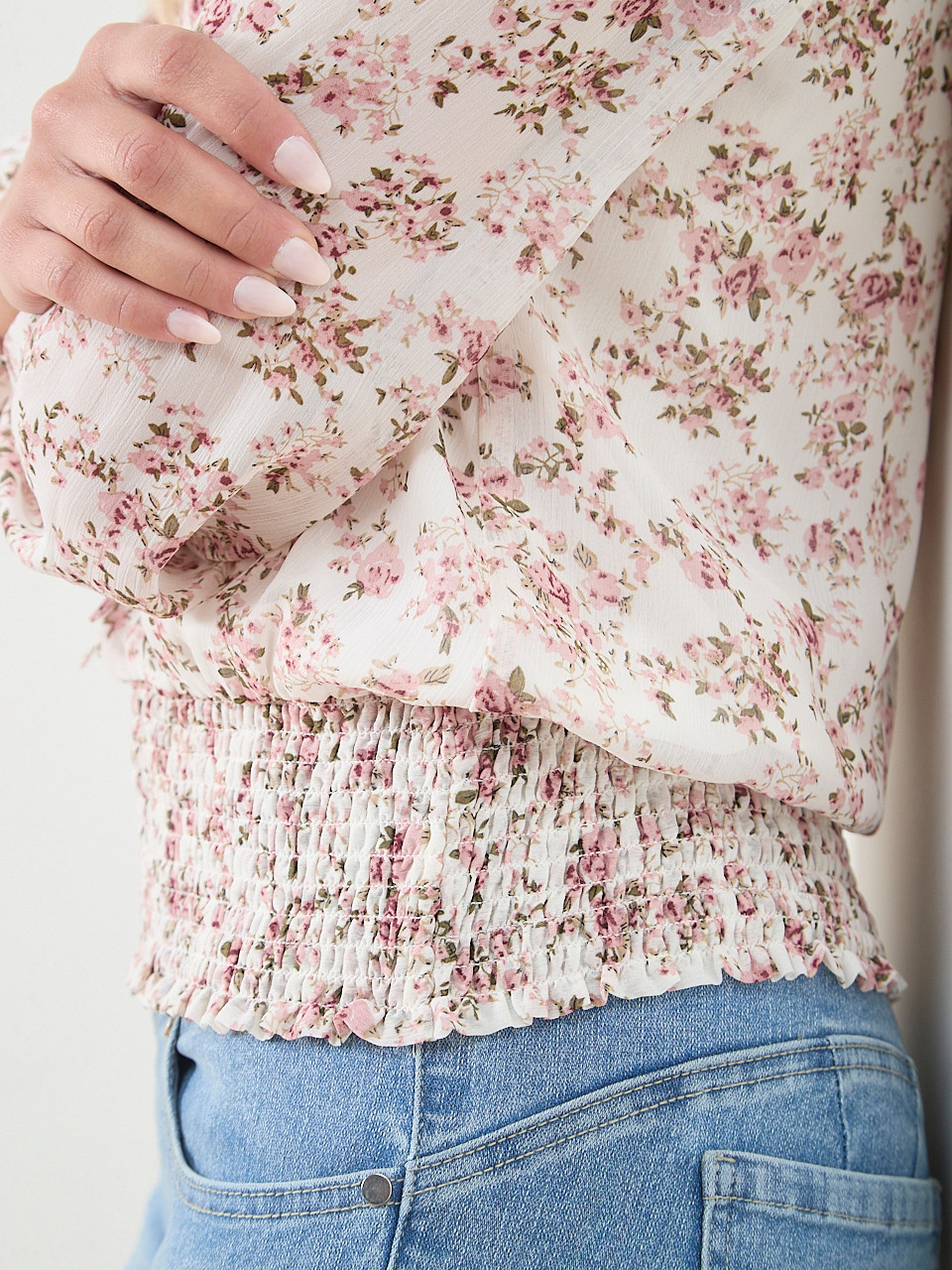 Long Sleeve Split Neck Chiffon Blouse