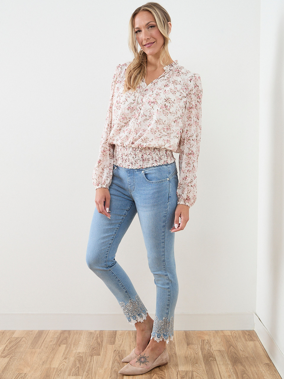 Long Sleeve Split Neck Chiffon Blouse