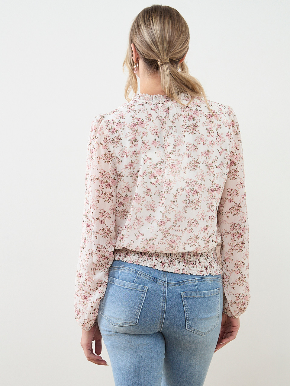 Long Sleeve Split Neck Chiffon Blouse