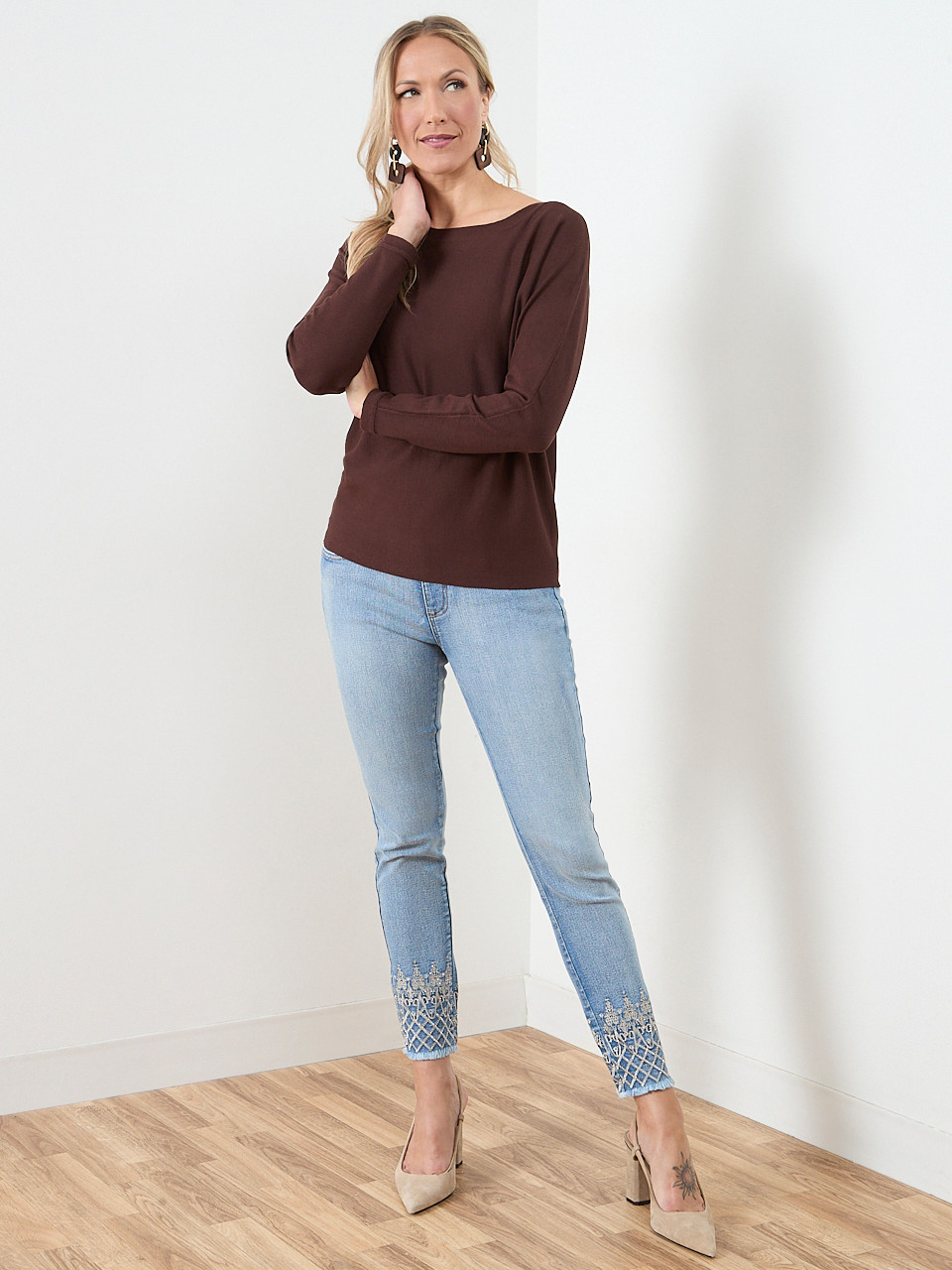 Long Sleeved Boatneck Pullover Sweater