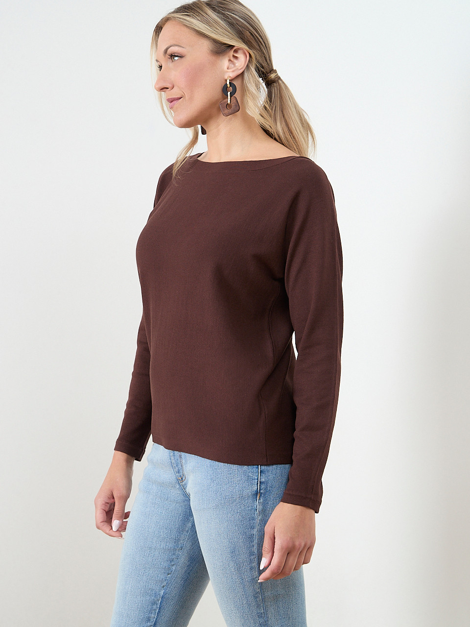 Long Sleeved Boatneck Pullover Sweater