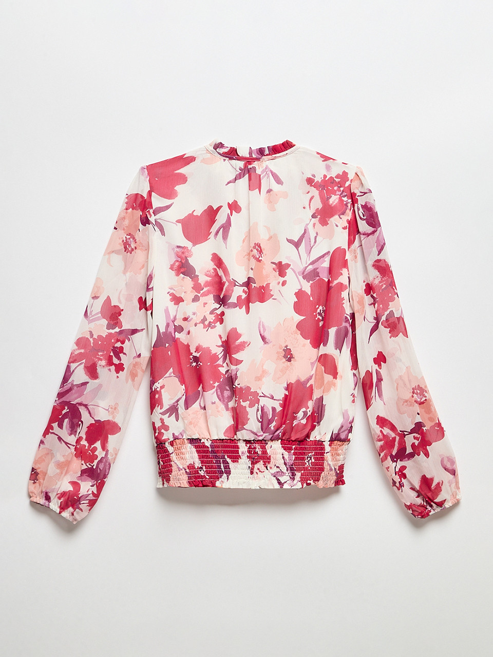 Long Sleeved Split Neck Chiffon Blouse