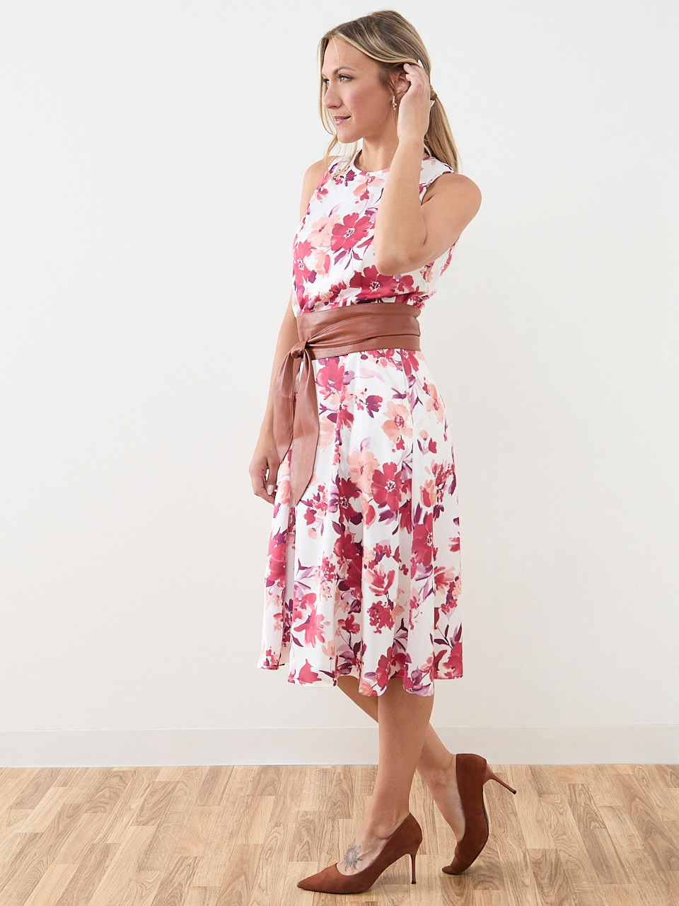 Midi-Length Belted Fit & Flare Dress