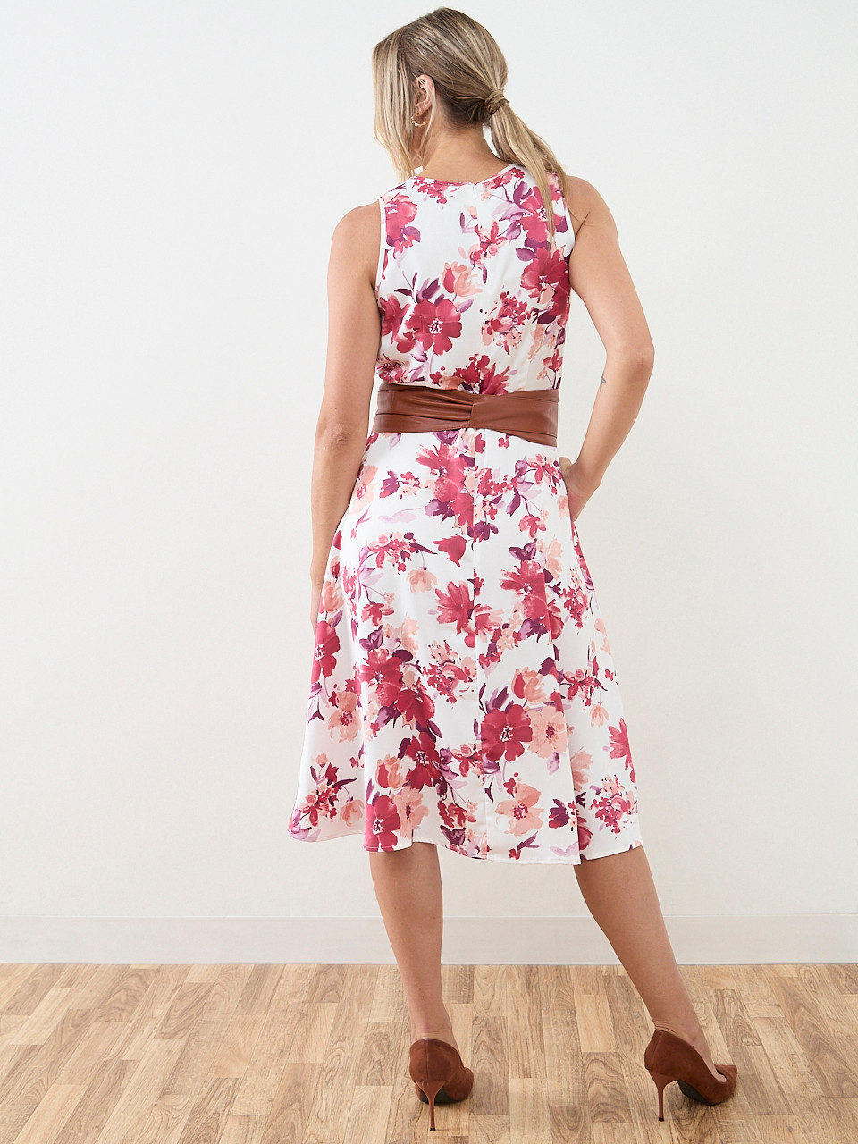 Midi-Length Belted Fit & Flare Dress