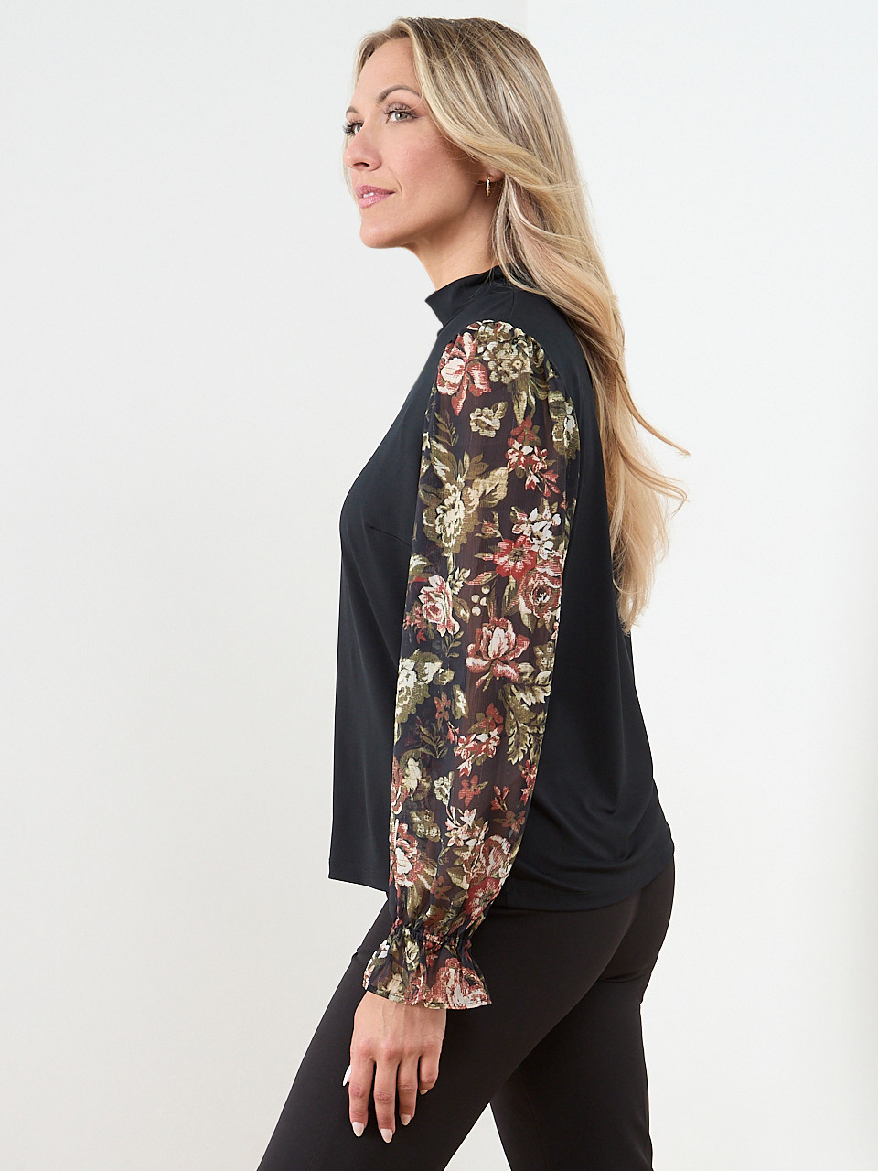 Mock Neck Mixed Media Top