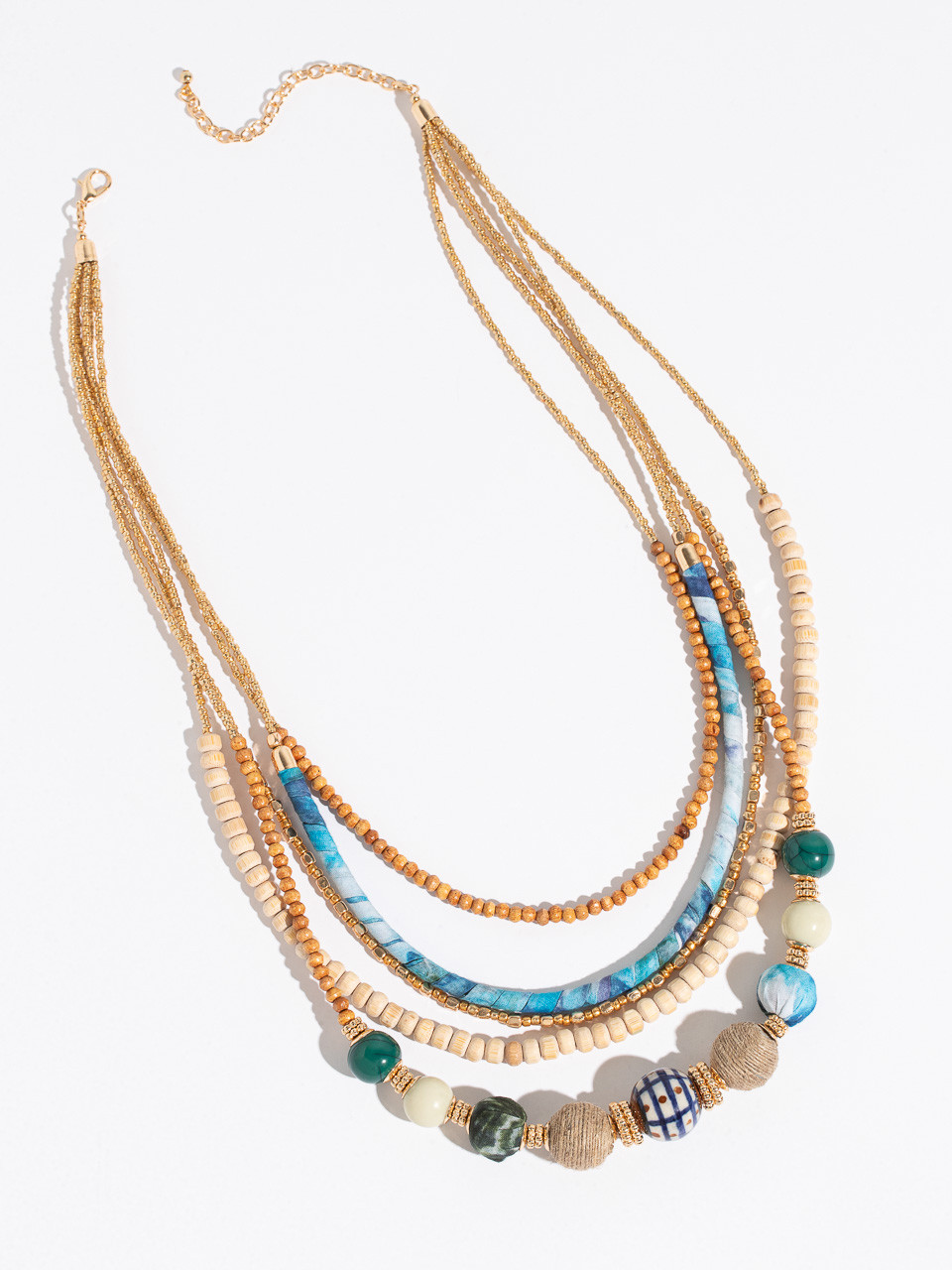 Multi-Layer Natural/Turquoise Beaded Necklace