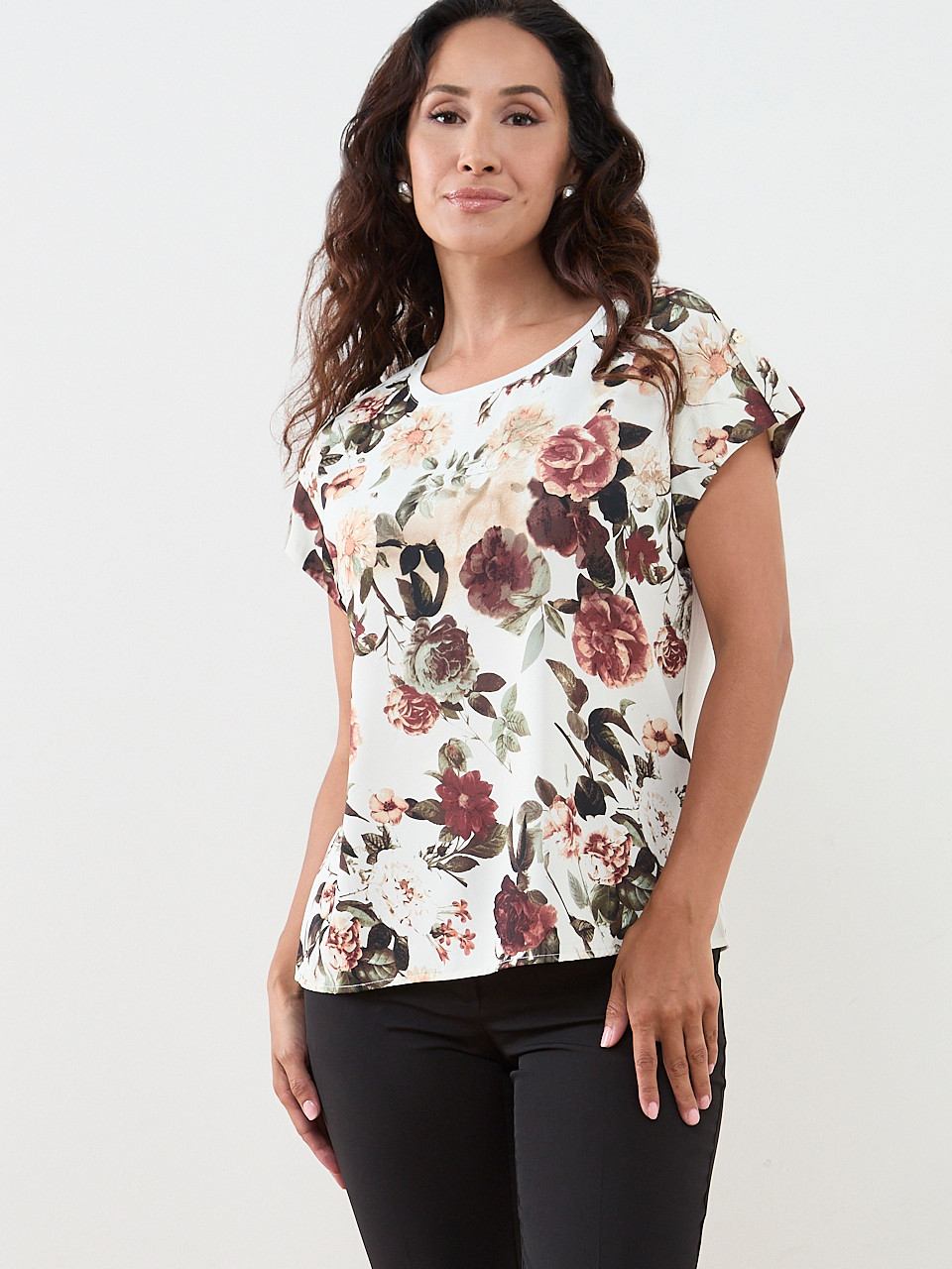 Petite Cap Sleeve Mixed Media Top