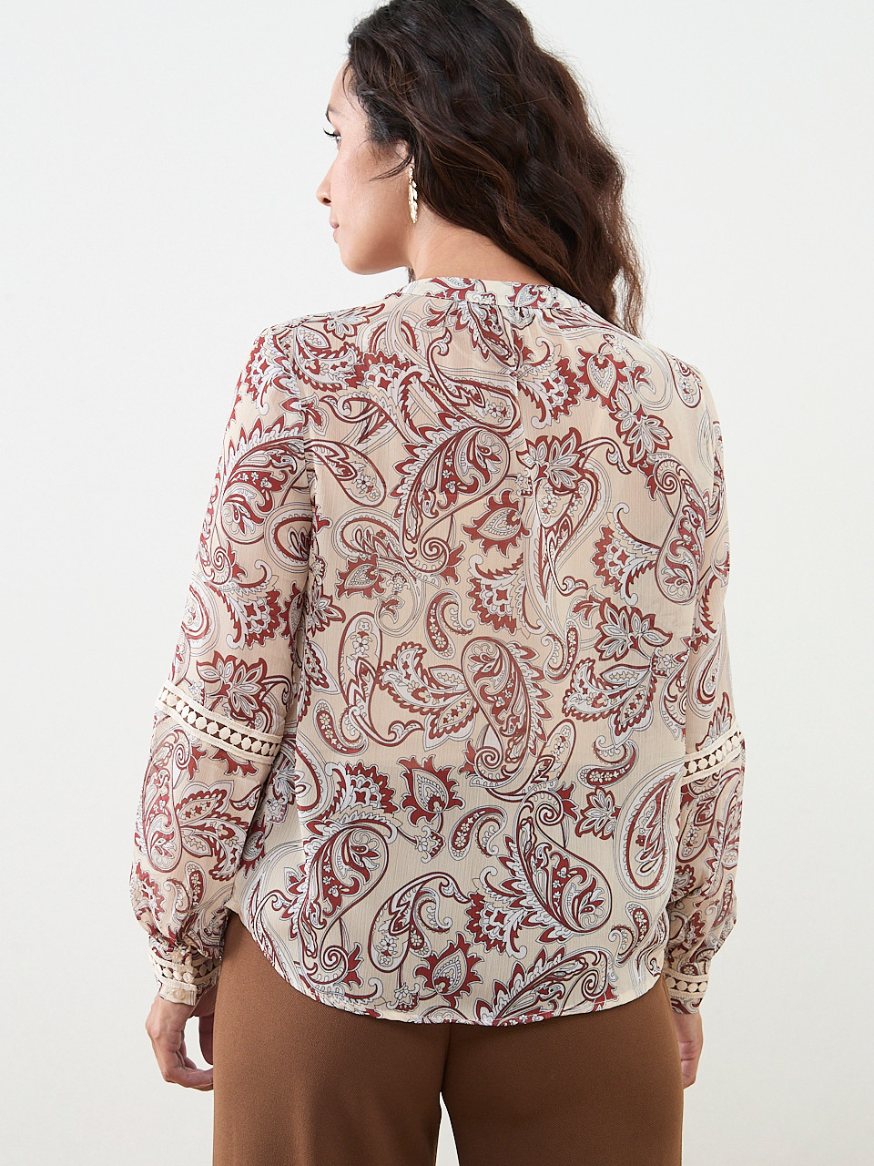 Petite Crochet Detail Long Sleeve Blouse