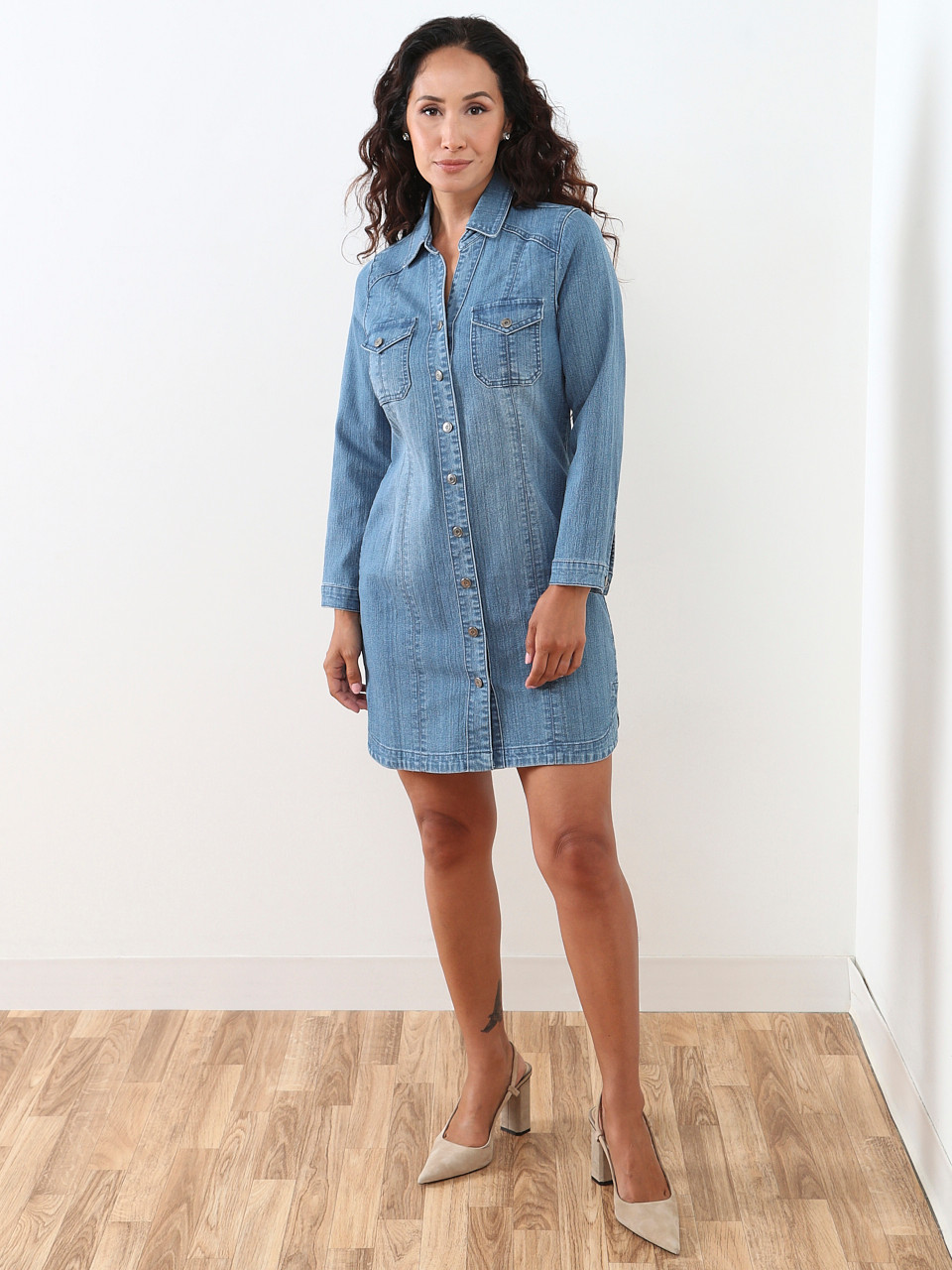Petite Denim Shirt Dress Cleo - Main Image