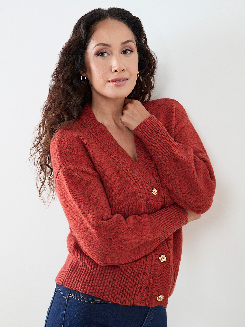 Petite Knit Cardigan with Brass Buttons