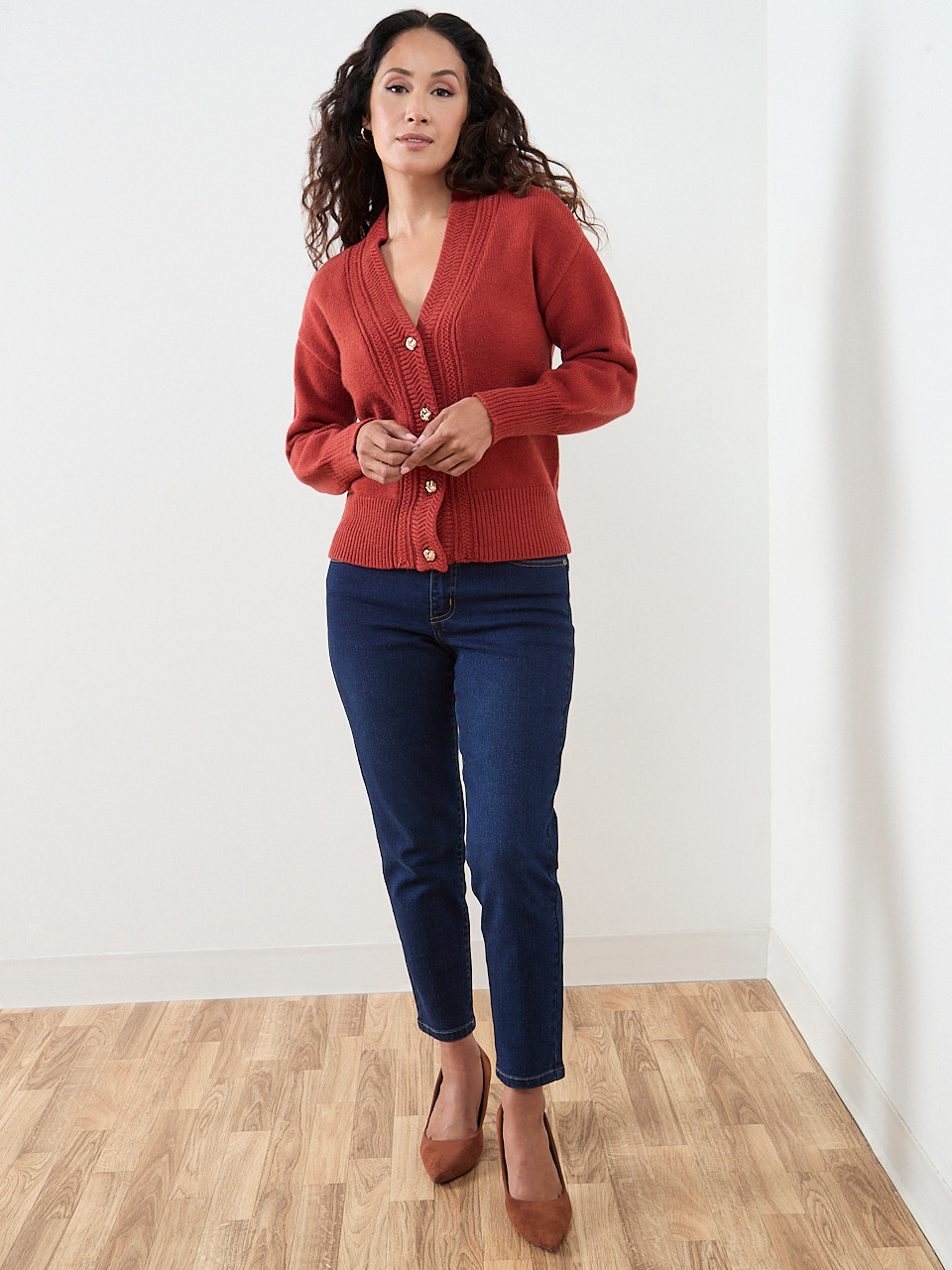 Petite Knit Cardigan with Brass Buttons