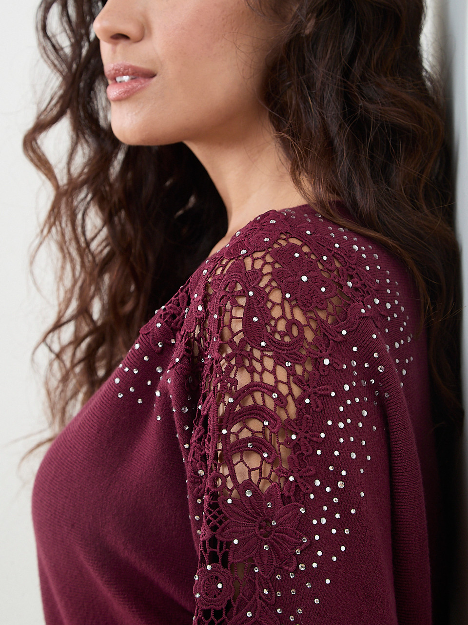 Petite Long Shimmering Dolman Sleeve Sweater