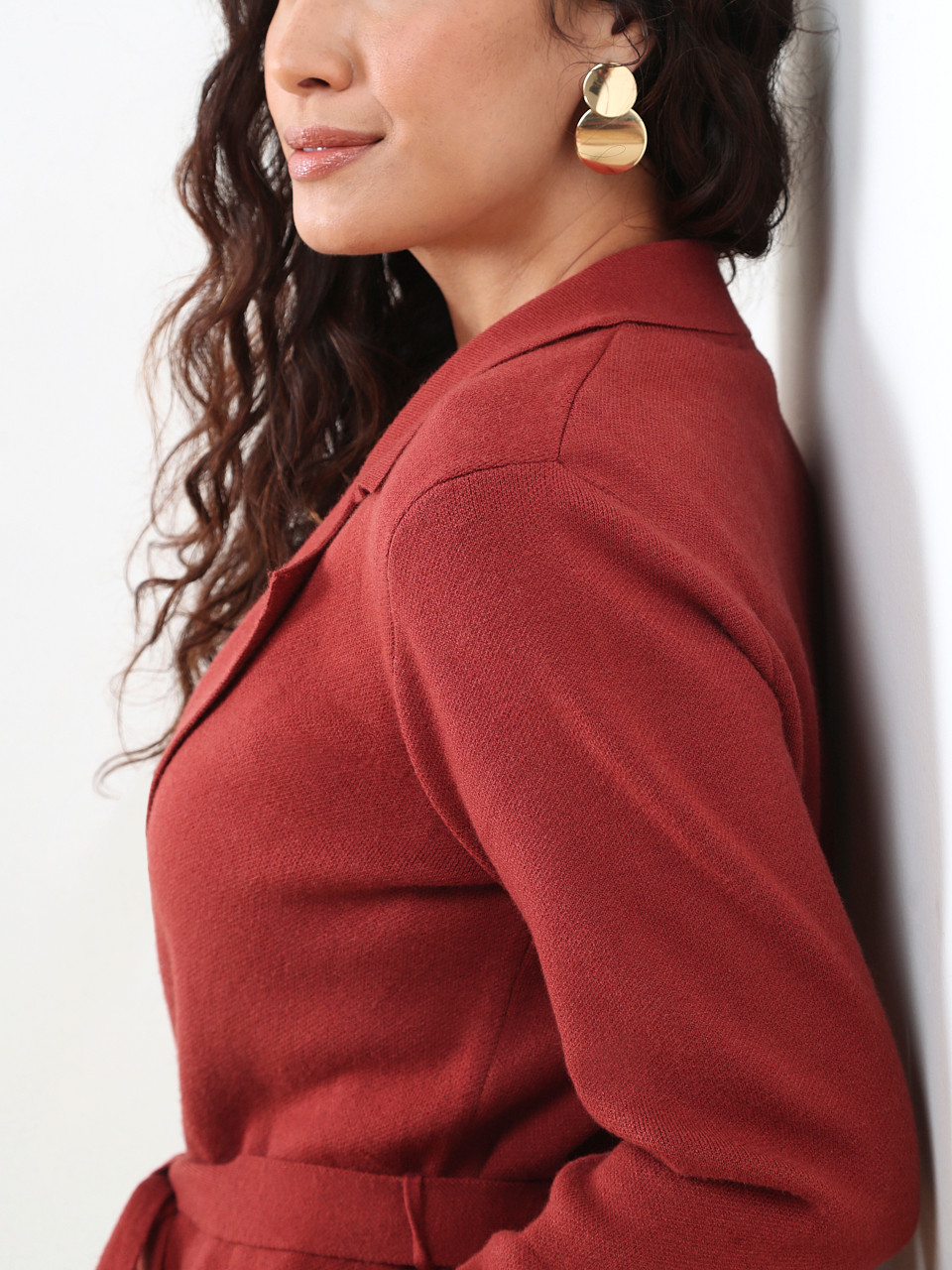 Petite Long Sleeve Knit Notch Collar Coatigan