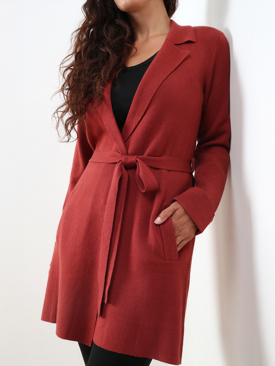 Petite Long Sleeve Knit Notch Collar Coatigan