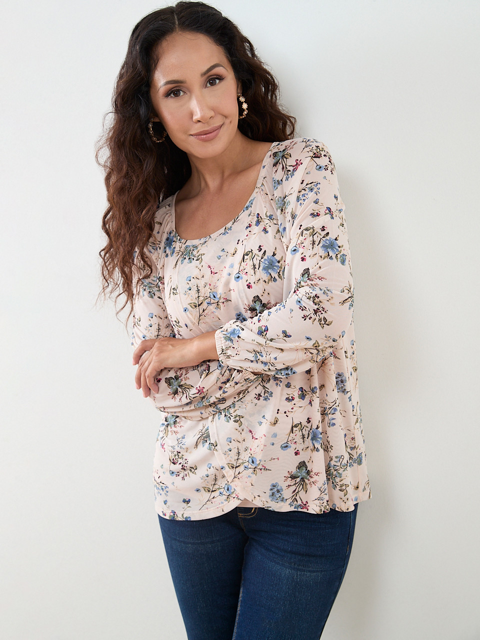 Petite Long Sleeve Mesh Tulip top