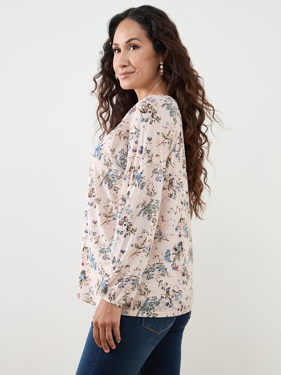 Petite Long Sleeve Mesh Tulip top
