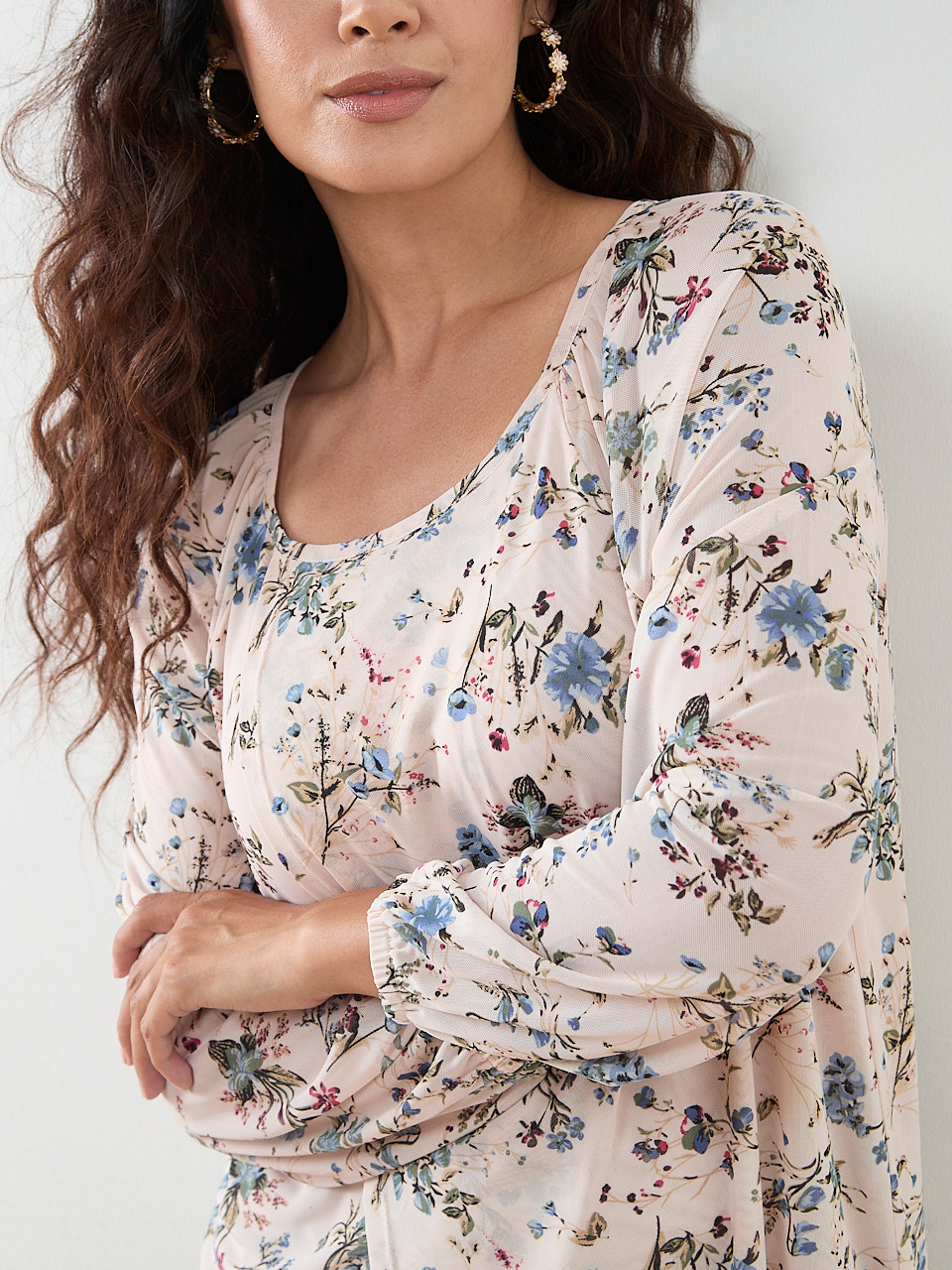 Petite Long Sleeve Mesh Tulip top