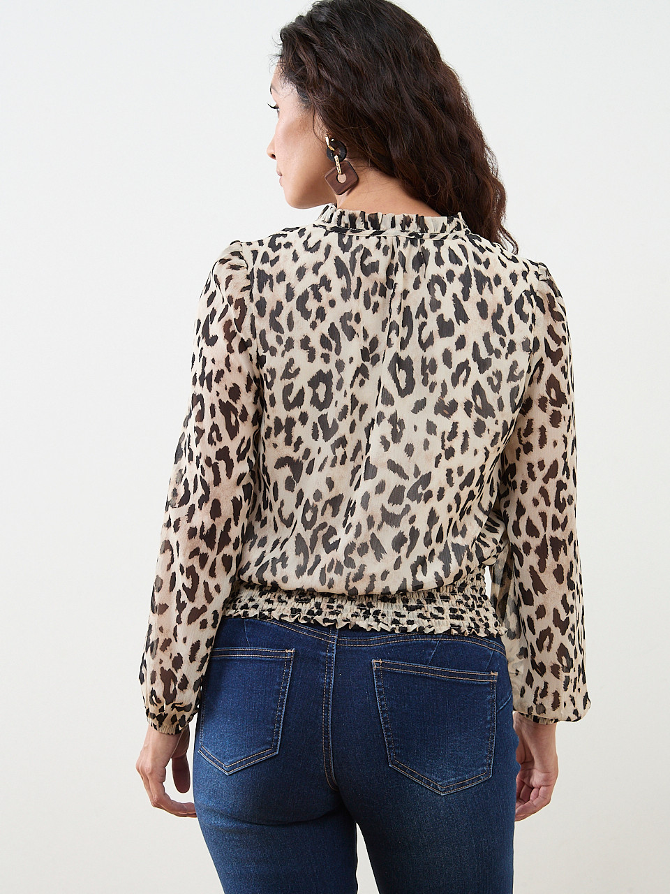 Petite Long Sleeve Split Neck Chiffon Blouse