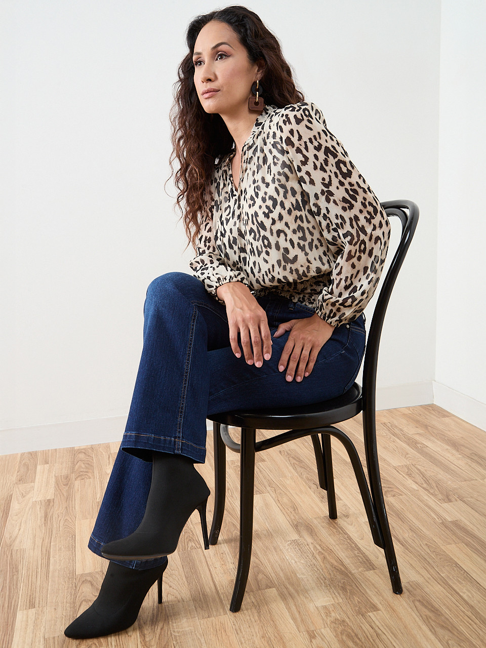 Petite Long Sleeve Split Neck Chiffon Blouse