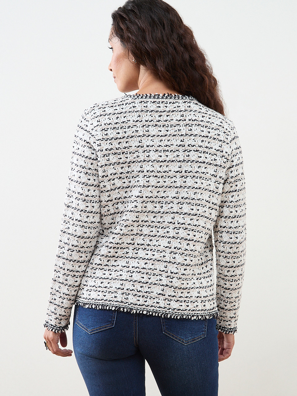 Petite Multi-Stitch Fringe Trim Cardigan