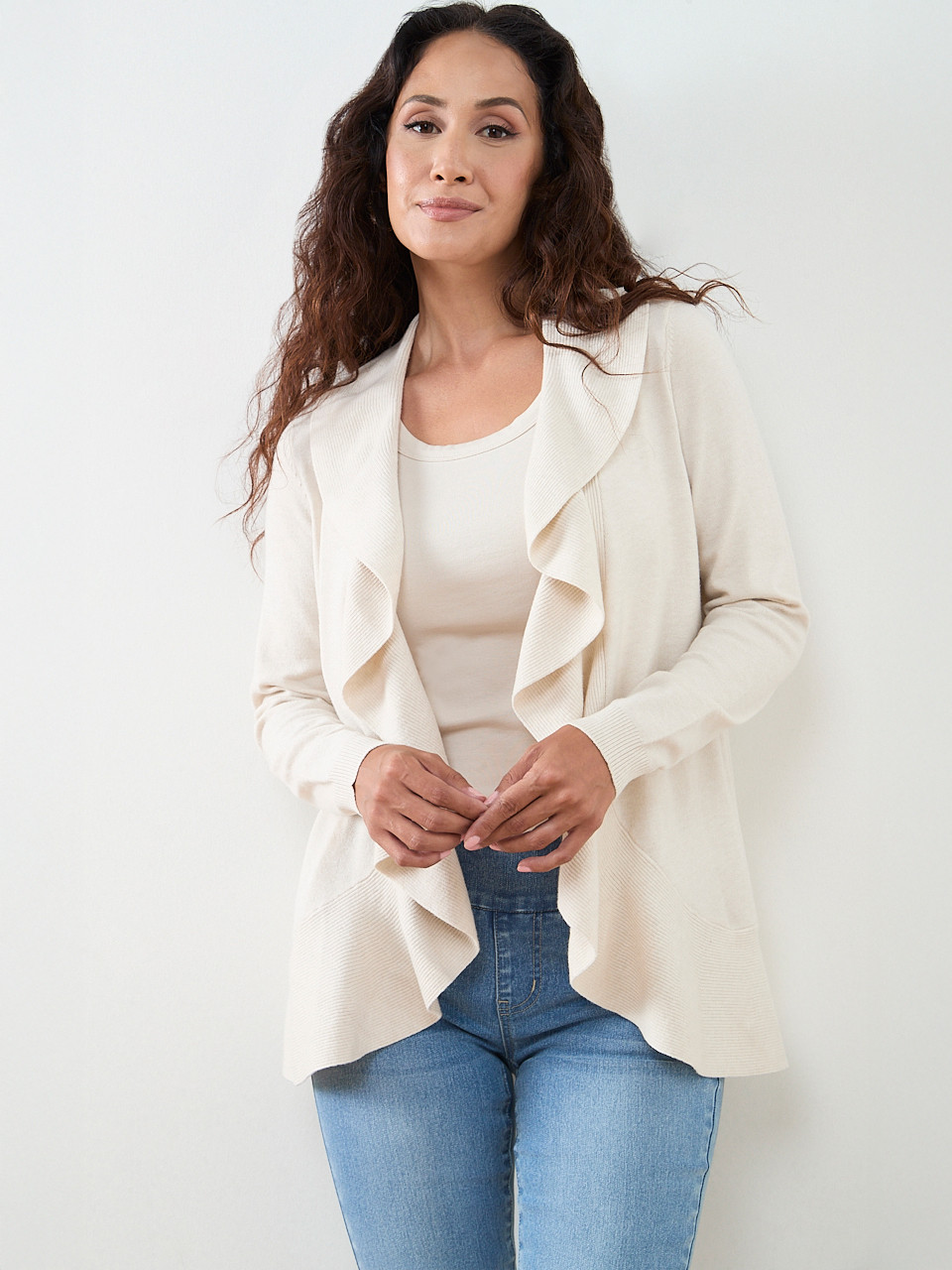 Petite Open-Front Waterfall Cardigan