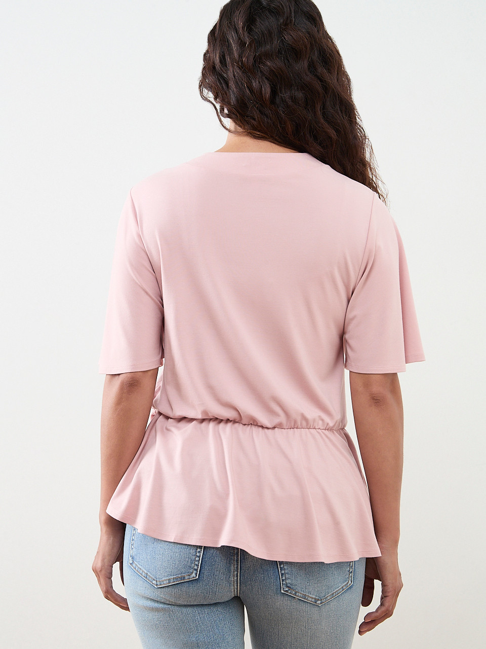 Petite Short Sleeve Tie Front Peplum Top