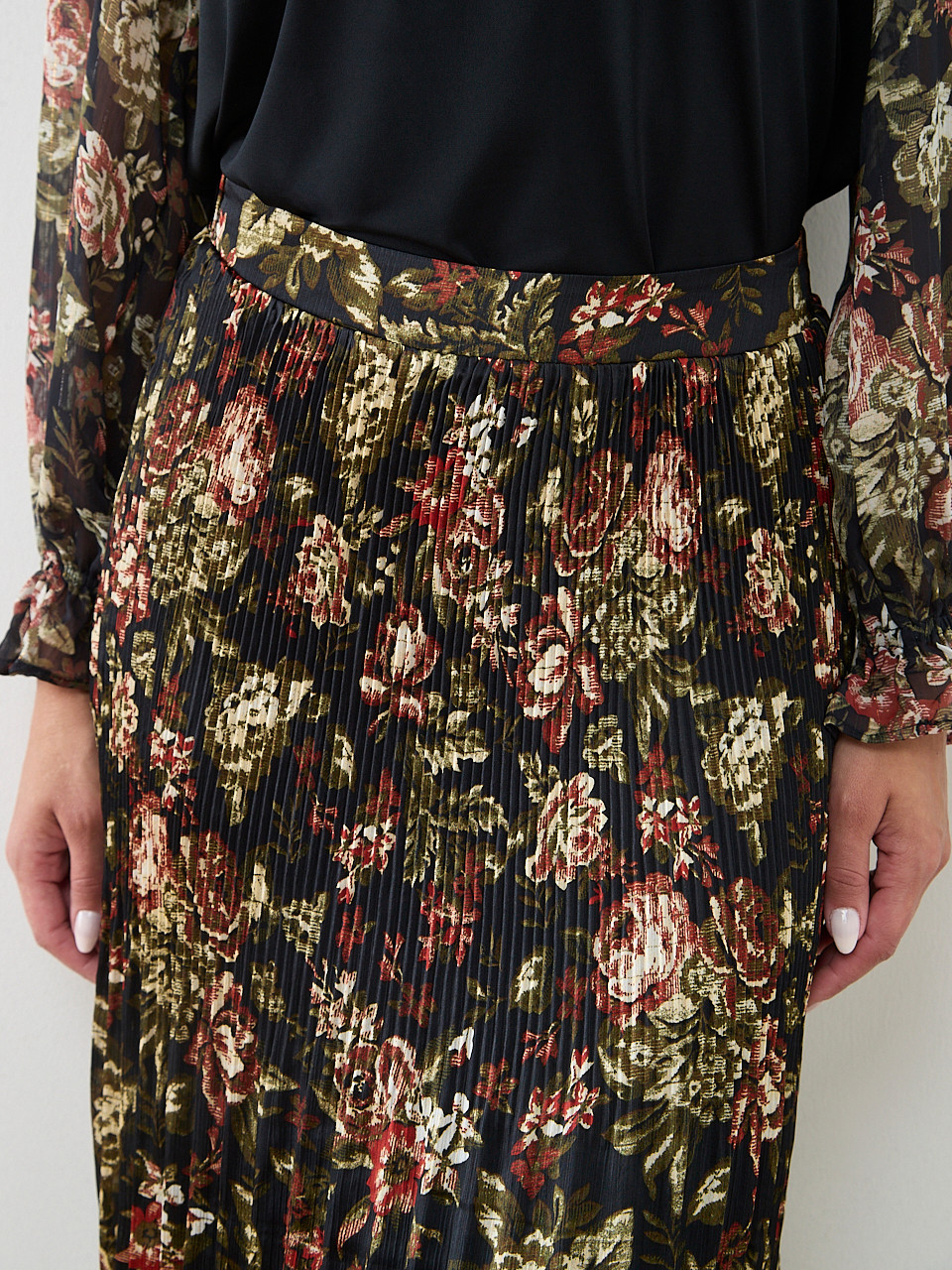 Satin Double Pleated Midi Skirt | Cleo
