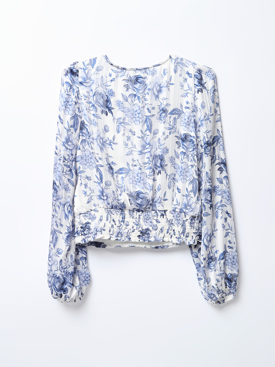 Satin Stripe Shirred-Band Blouse