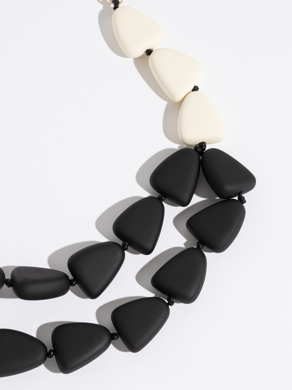 Short Black/Ivory Matte Beaded Necklace