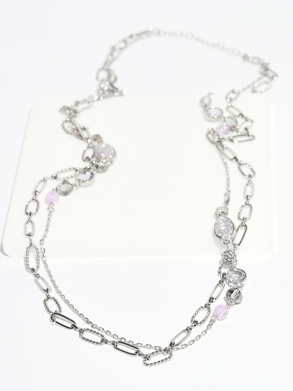 Silver Necklace with Lavender Beads