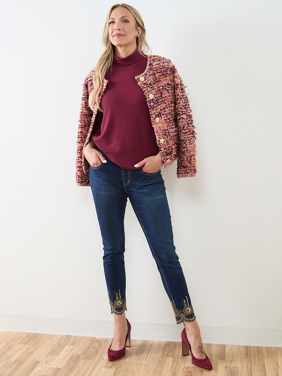 Sleeveless Light Knit Turtle Neck Top in Cherry
