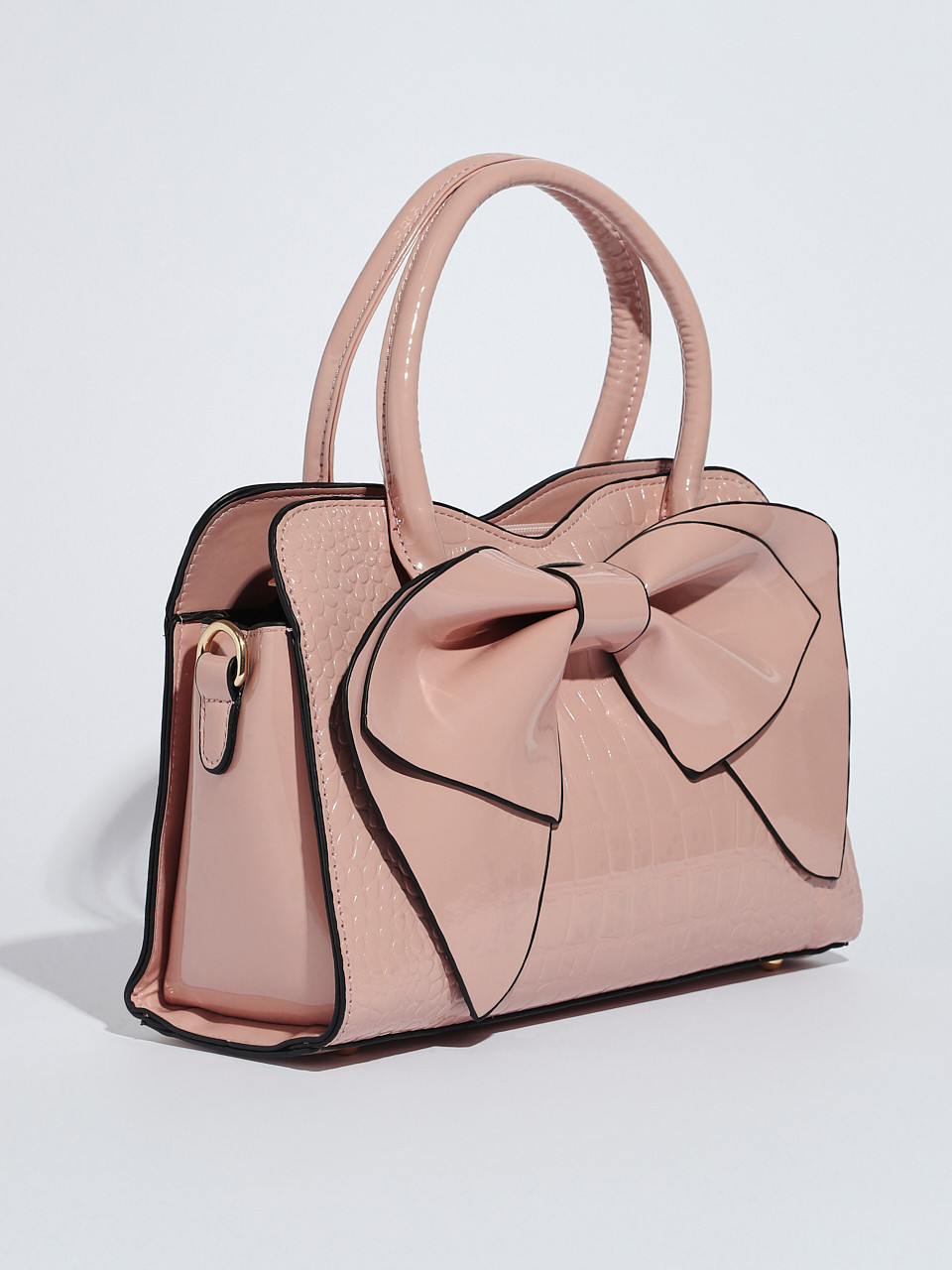 Soft Pink Croco Handbag with Bow