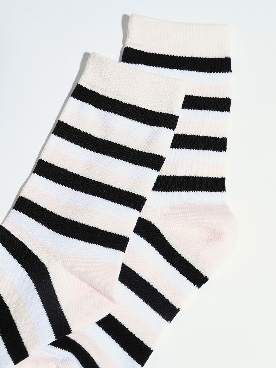 Soft Pink/Black/White Stripe Crew Socks
